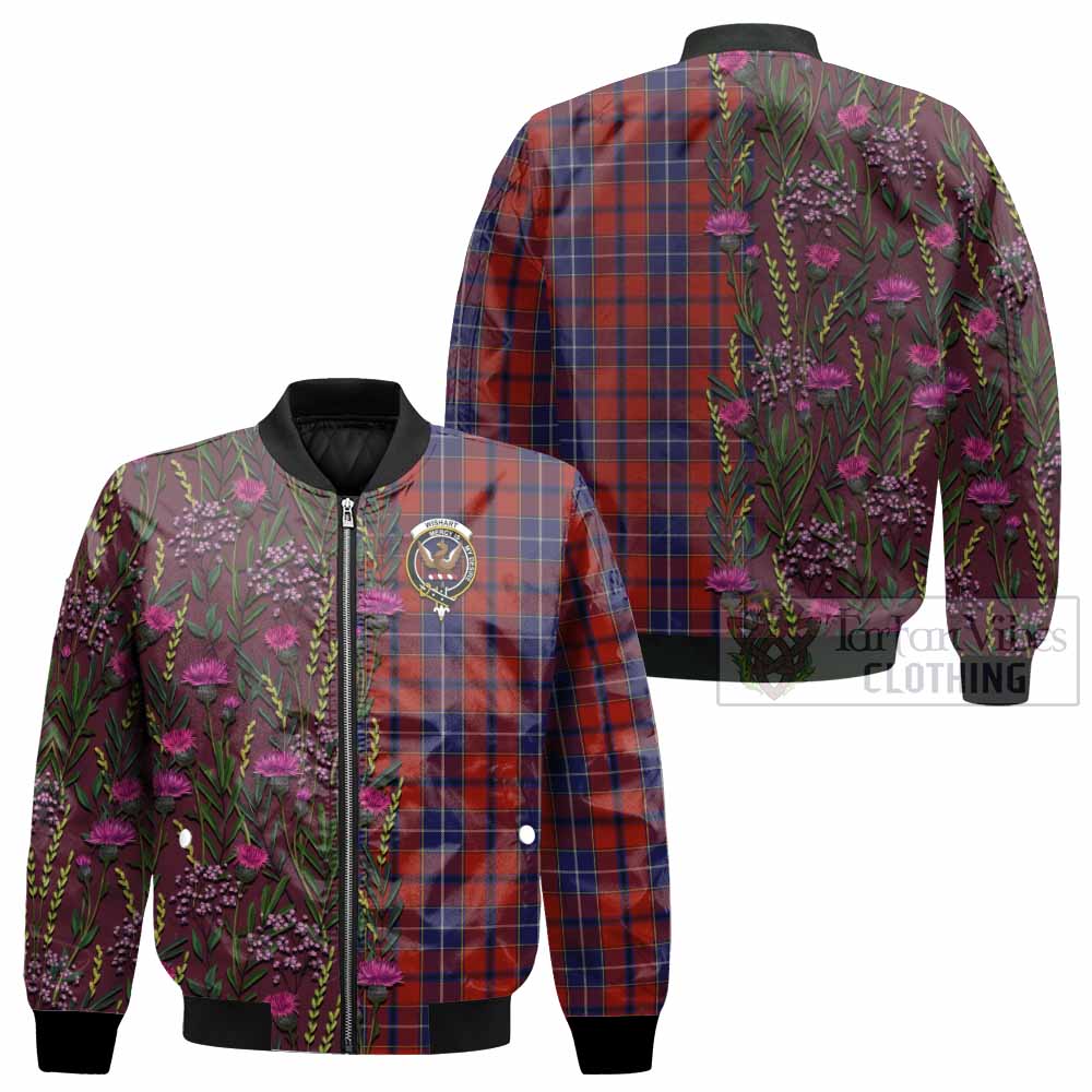 Wishart Family Crest Tartan Bomber Jacket Scottish Thistle Flower Pattern Half Style - Tartan Vibes Clothing