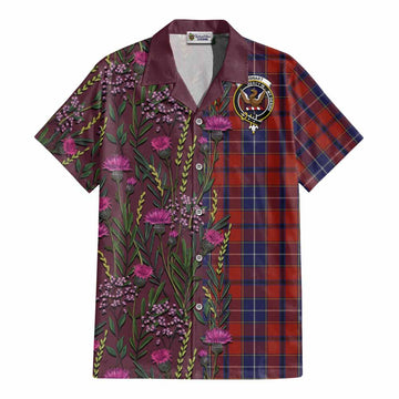 Wishart Family Crest Tartan Cotton Hawaiian Shirt Scottish Thistle Flower Pattern Half Style - Tartan Vibes Clothing