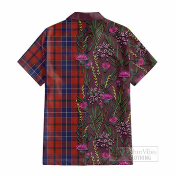 Wishart Family Crest Tartan Cotton Hawaiian Shirt Scottish Thistle Flower Pattern Half Style - Tartan Vibes Clothing