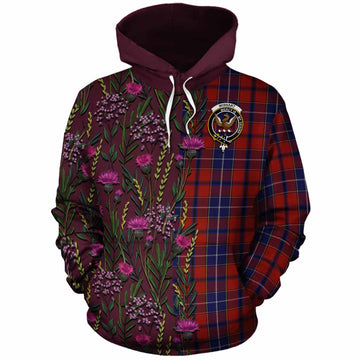 Wishart Family Crest Tartan Cotton Hoodie Scottish Thistle Flower Pattern Half Style - Tartan Vibes Clothing