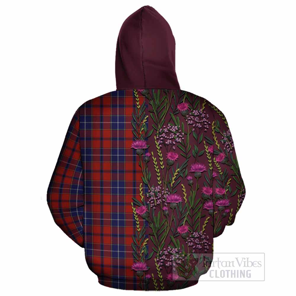Wishart Family Crest Tartan Cotton Hoodie Scottish Thistle Flower Pattern Half Style - Tartan Vibes Clothing