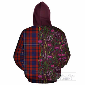Wishart Family Crest Tartan Cotton Hoodie Scottish Thistle Flower Pattern Half Style - Tartan Vibes Clothing