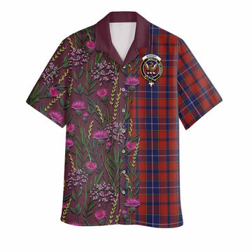 Wishart Family Crest Tartan Hawaiian Shirt Scottish Thistle Flower Pattern Half Style - Tartan Vibes Clothing