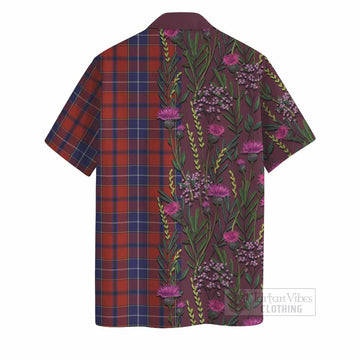 Wishart Family Crest Tartan Hawaiian Shirt Scottish Thistle Flower Pattern Half Style - Tartan Vibes Clothing