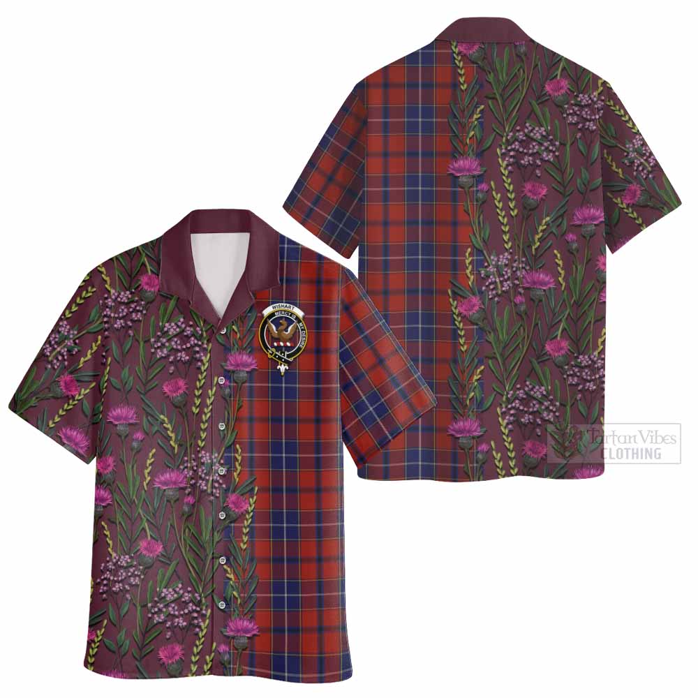 Wishart Family Crest Tartan Hawaiian Shirt Scottish Thistle Flower Pattern Half Style - Tartan Vibes Clothing