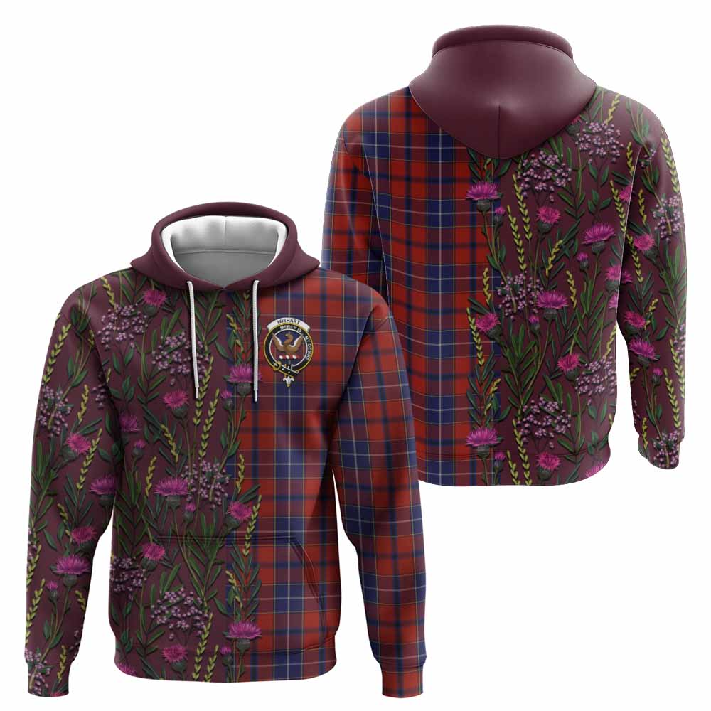 Wishart Family Crest Tartan Hoodie Scottish Thistle Flower Pattern Half Style - Tartan Vibes Clothing