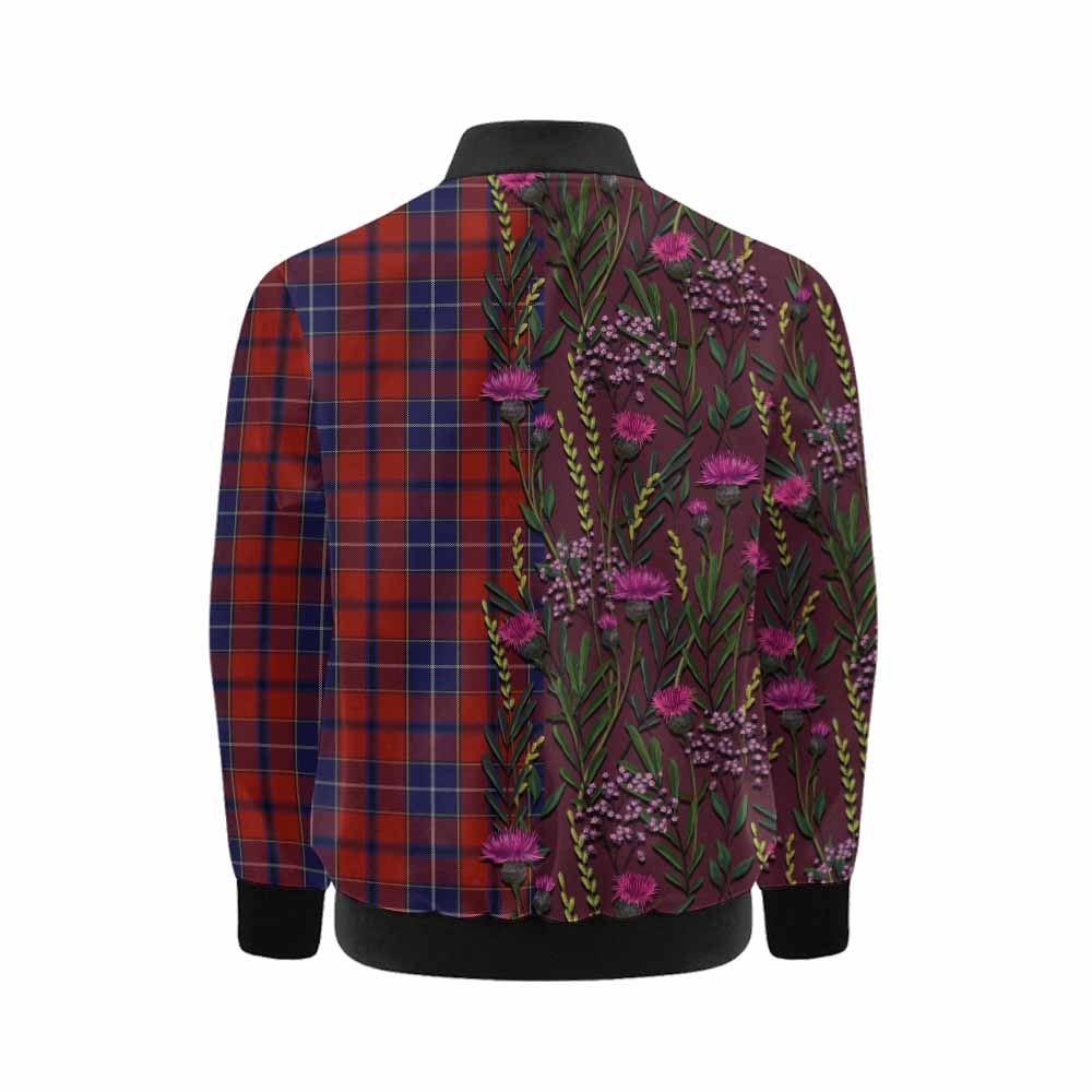 Wishart Family Crest Tartan Kid Bomber Jacket Scottish Thistle Flower Pattern Half Style - Tartan Vibes Clothing