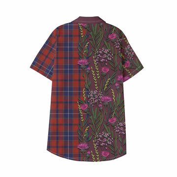 Wishart Family Crest Tartan Kid Hawaiian Shirt Scottish Thistle Flower Pattern Half Style - Tartan Vibes Clothing