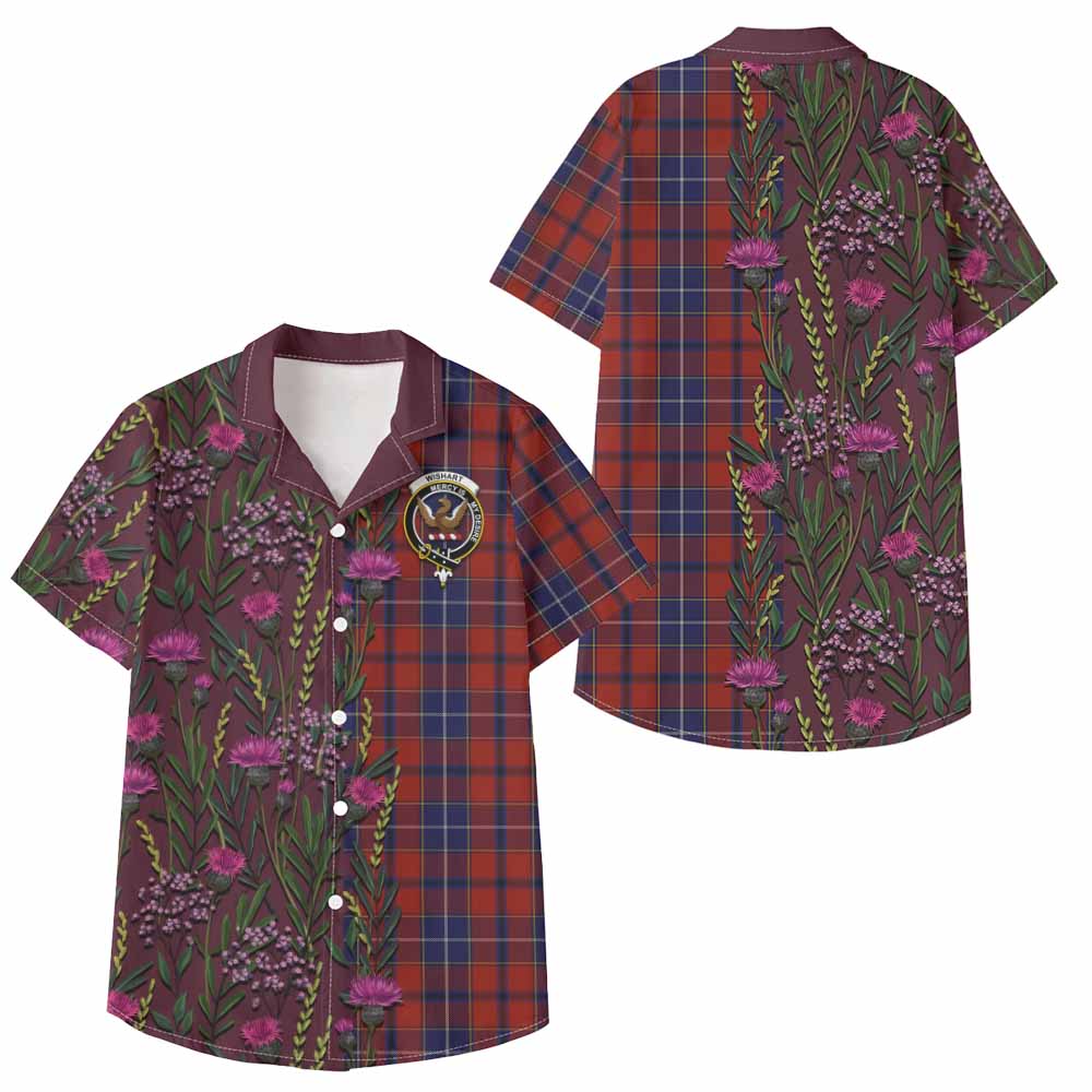 Wishart Family Crest Tartan Kid Hawaiian Shirt Scottish Thistle Flower Pattern Half Style - Tartan Vibes Clothing