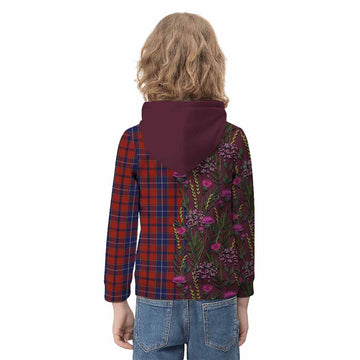 Wishart Family Crest Tartan Kid Hoodie Scottish Thistle Flower Pattern Half Style - Tartan Vibes Clothing