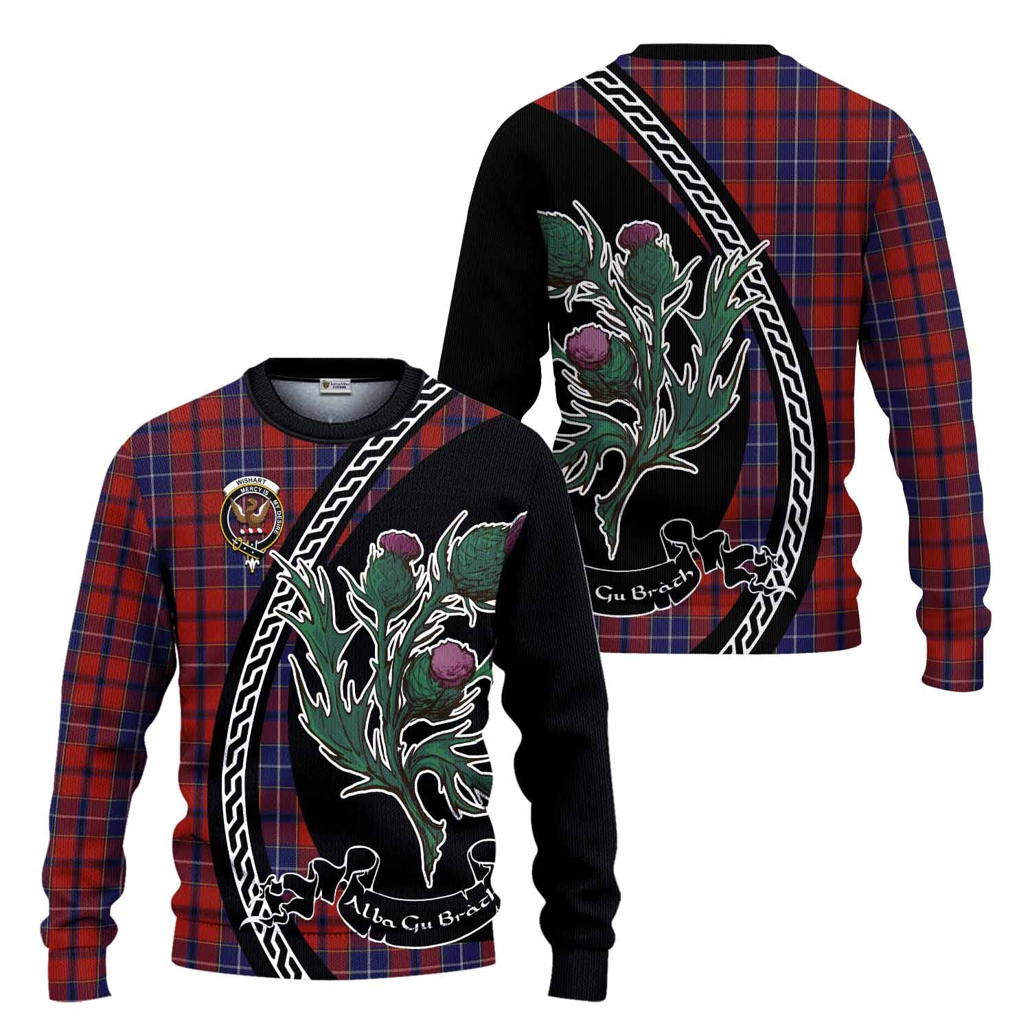Wishart Family Crest Tartan Knitted Sweater Alba Thistle Inspired - Tartan Vibes Clothing