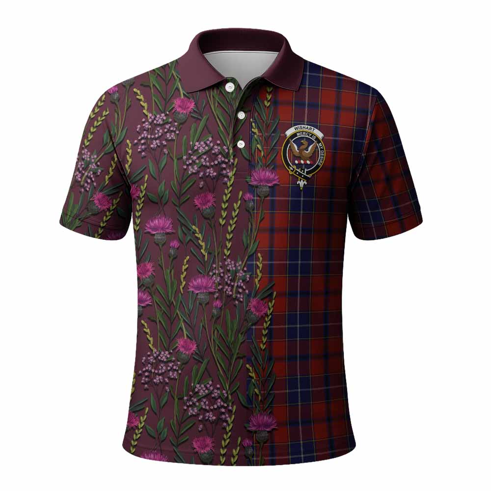 Wishart Family Crest Tartan Polo Shirt Scottish Thistle Flower Pattern Half Style - Tartan Vibes Clothing