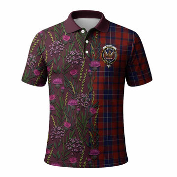 Wishart Family Crest Tartan Polo Shirt Scottish Thistle Flower Pattern Half Style - Tartan Vibes Clothing