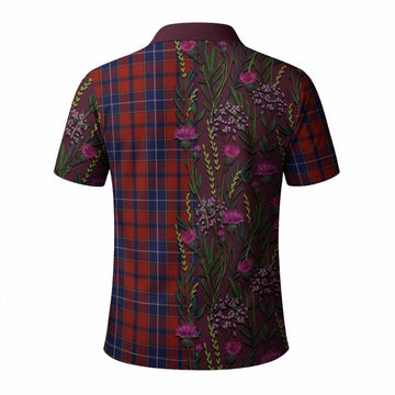 Wishart Family Crest Tartan Polo Shirt Scottish Thistle Flower Pattern Half Style - Tartan Vibes Clothing