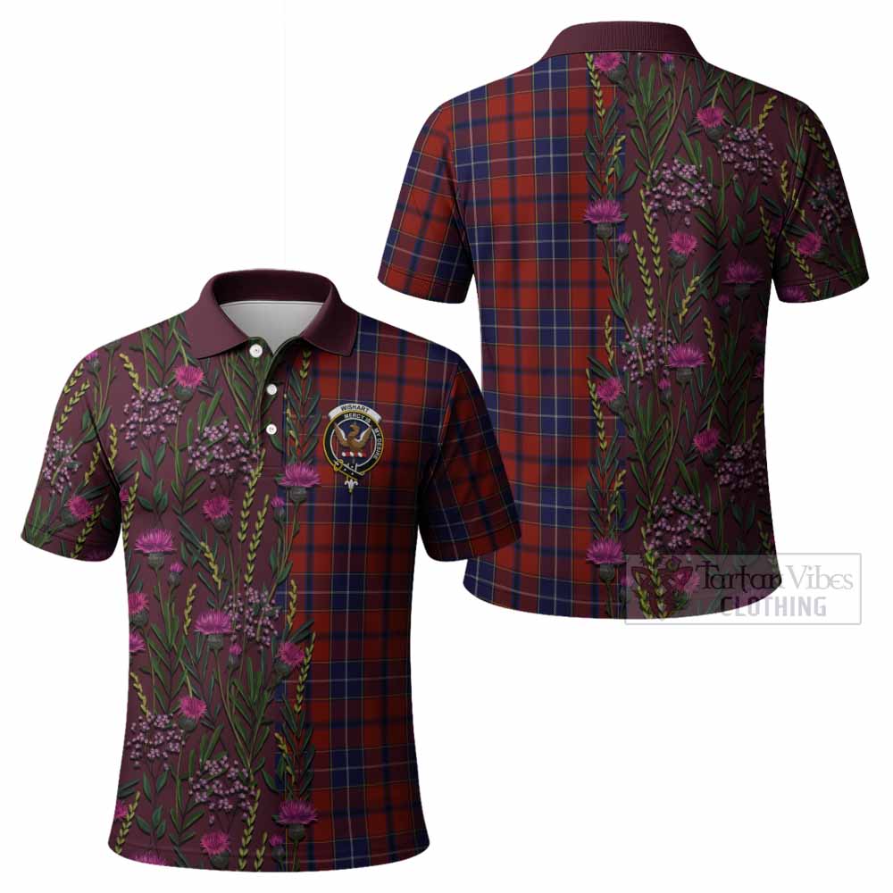 Wishart Family Crest Tartan Polo Shirt Scottish Thistle Flower Pattern Half Style - Tartan Vibes Clothing