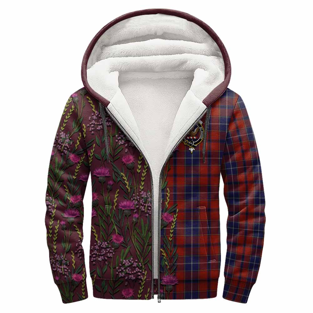 Wishart Family Crest Tartan Sherpa Hoodie Scottish Thistle Flower Pattern Half Style - Tartan Vibes Clothing