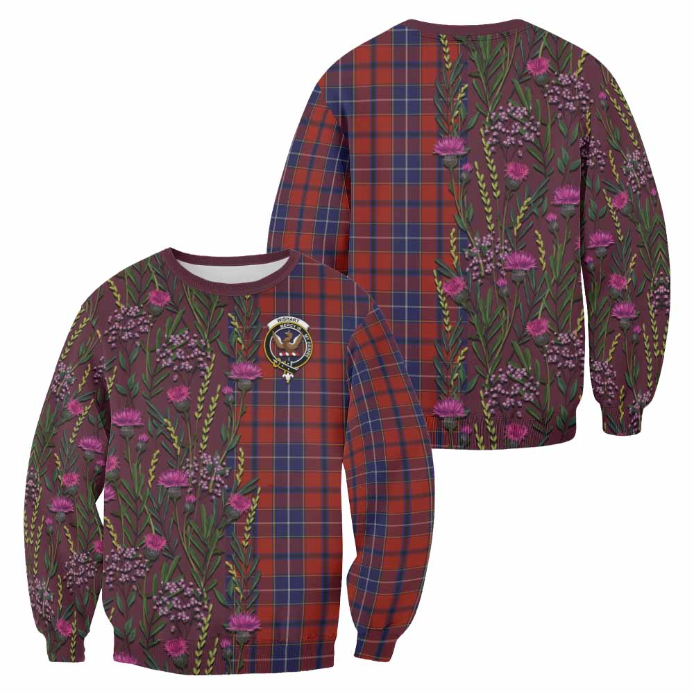 Wishart Family Crest Tartan Sweatshirt Scottish Thistle Flower Pattern Half Style - Tartan Vibes Clothing