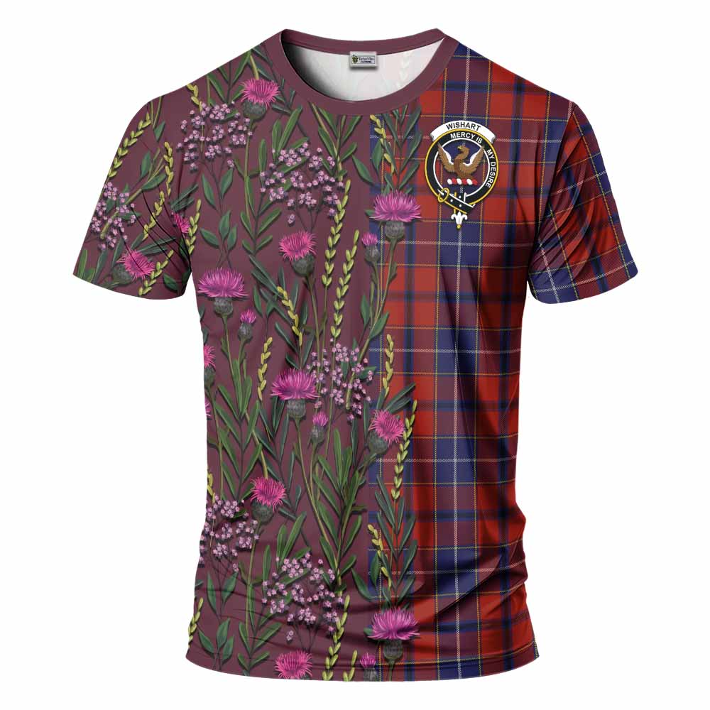 Wishart Family Crest Tartan T-Shirt Scottish Thistle Flower Pattern Half Style - Tartan Vibes Clothing