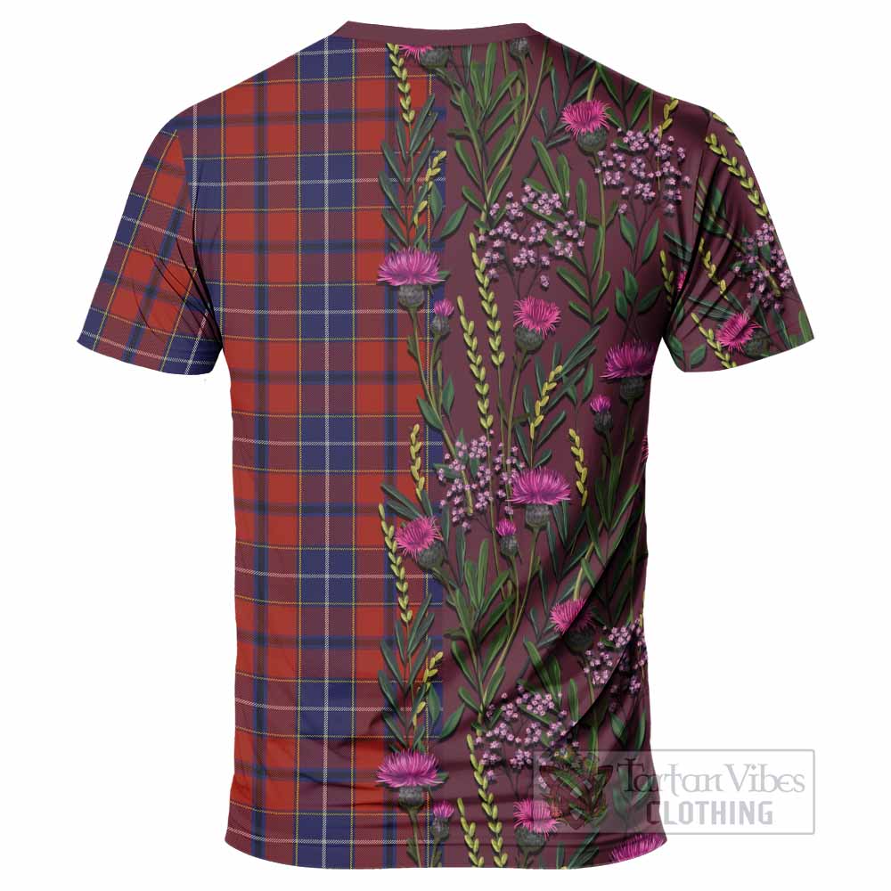 Wishart Family Crest Tartan T-Shirt Scottish Thistle Flower Pattern Half Style - Tartan Vibes Clothing