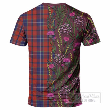 Wishart Family Crest Tartan T-Shirt Scottish Thistle Flower Pattern Half Style - Tartan Vibes Clothing