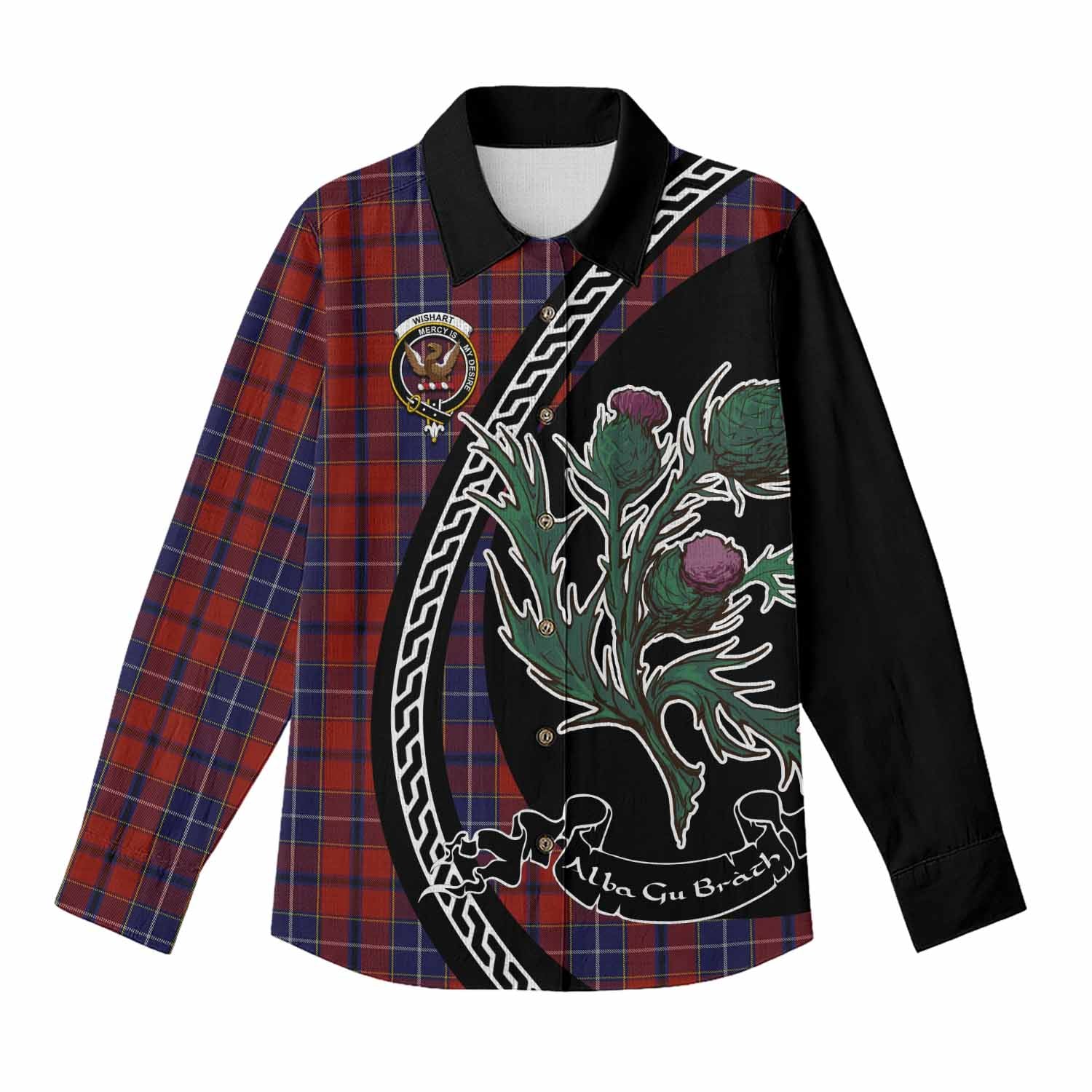Wishart Family Crest Tartan Women Casual Shirt Alba Thistle Inspired - Tartan Vibes Clothing