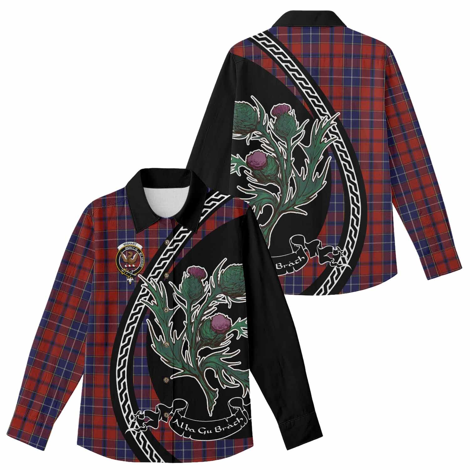 Wishart Family Crest Tartan Women Casual Shirt Alba Thistle Inspired - Tartan Vibes Clothing