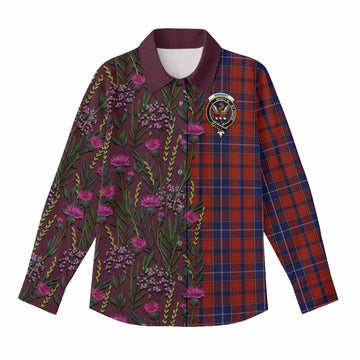 Wishart Family Crest Tartan Women Casual Shirt Scottish Thistle Flower Pattern Half Style - Tartan Vibes Clothing