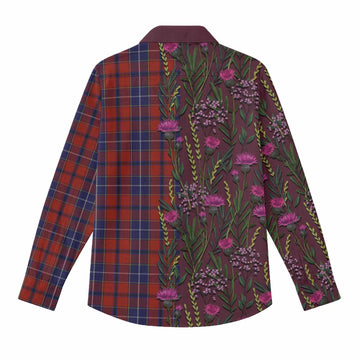 Wishart Family Crest Tartan Women Casual Shirt Scottish Thistle Flower Pattern Half Style - Tartan Vibes Clothing