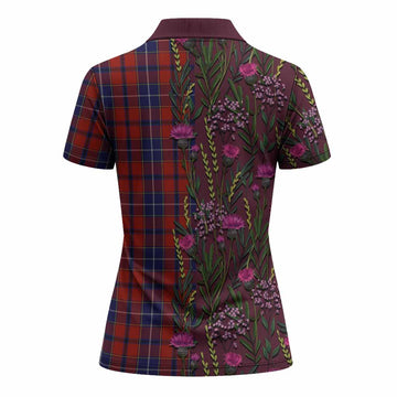 Wishart Family Crest Tartan Women Polo Shirt Scottish Thistle Flower Pattern Half Style - Tartan Vibes Clothing