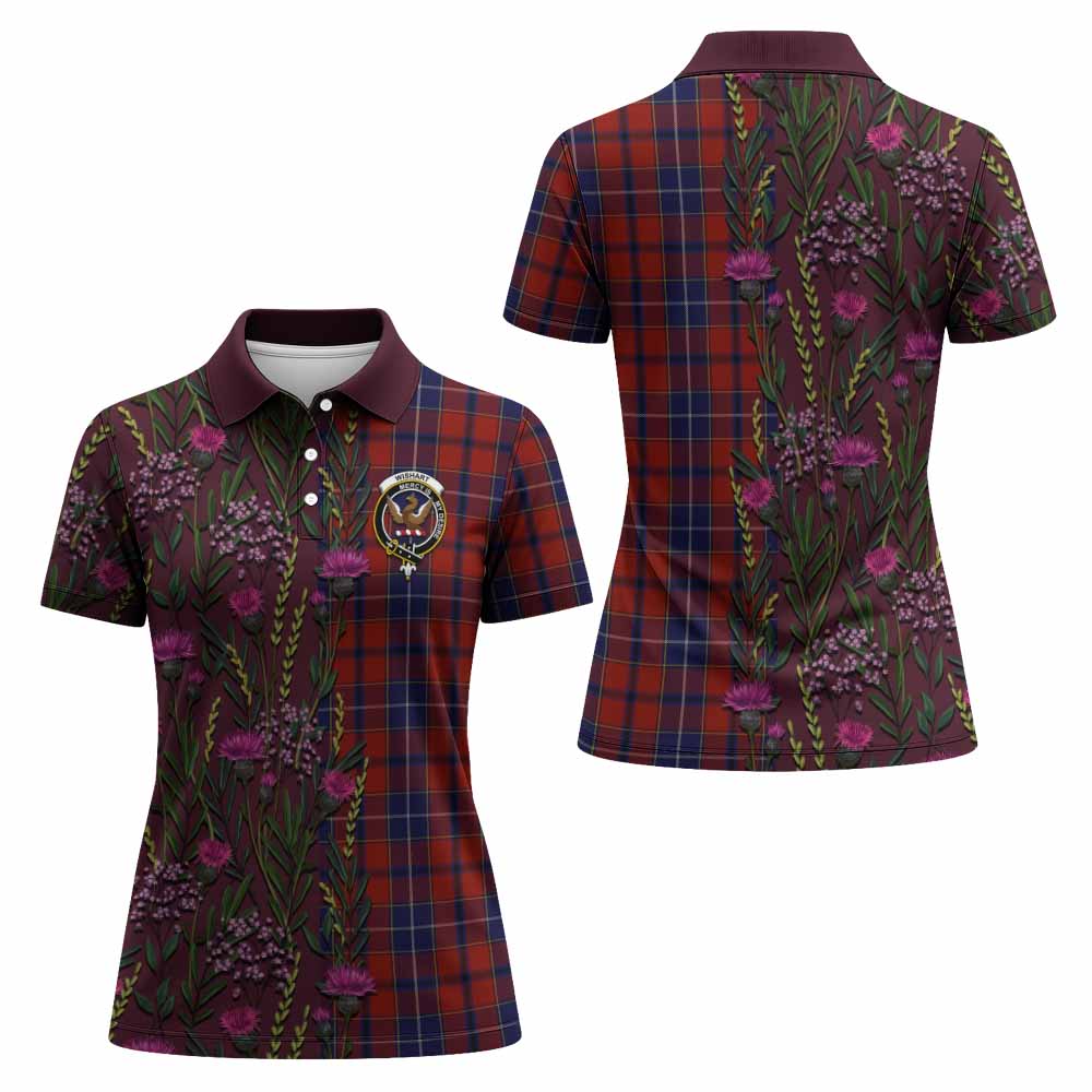 Wishart Family Crest Tartan Women Polo Shirt Scottish Thistle Flower Pattern Half Style - Tartan Vibes Clothing