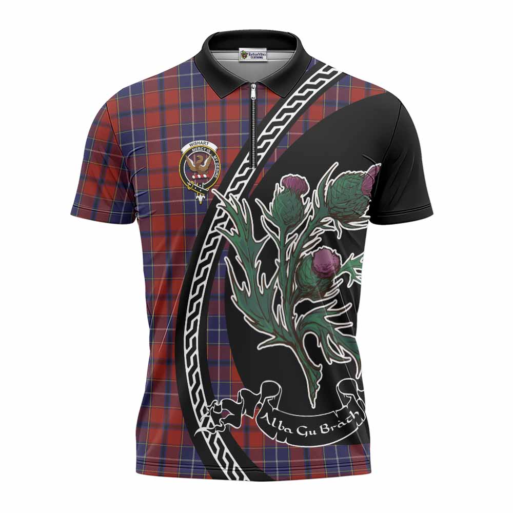 Wishart Family Crest Tartan Zipper Polo Shirt Alba Thistle Inspired - Tartan Vibes Clothing