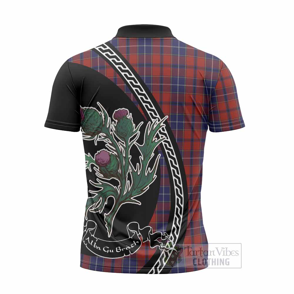 Wishart Family Crest Tartan Zipper Polo Shirt Alba Thistle Inspired - Tartan Vibes Clothing