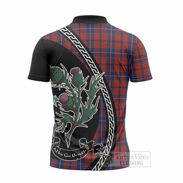Wishart Family Crest Tartan Zipper Polo Shirt Alba Thistle Inspired - Tartan Vibes Clothing