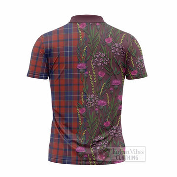 Wishart Family Crest Tartan Zipper Polo Shirt Scottish Thistle Flower Pattern Half Style - Tartan Vibes Clothing