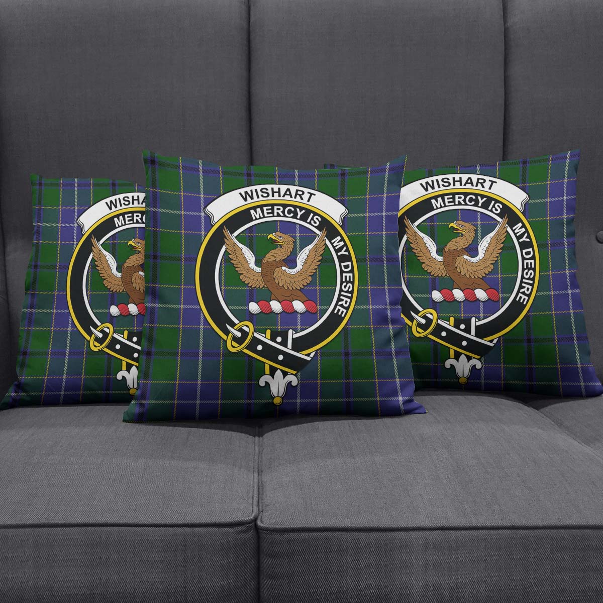 Wishart Hunting Tartan Pillow Cover with Family Crest Square Pillow Cover - Tartanvibesclothing Shop