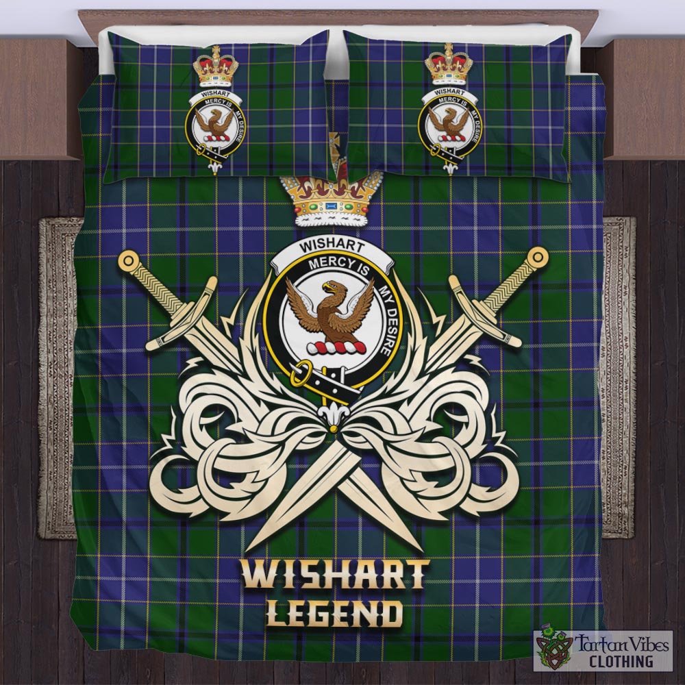 Tartan Vibes Clothing Wishart Hunting Tartan Bedding Set with Clan Crest and the Golden Sword of Courageous Legacy