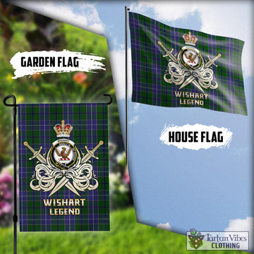 Wishart Hunting Tartan Flag with Clan Crest and the Golden Sword of Courageous Legacy