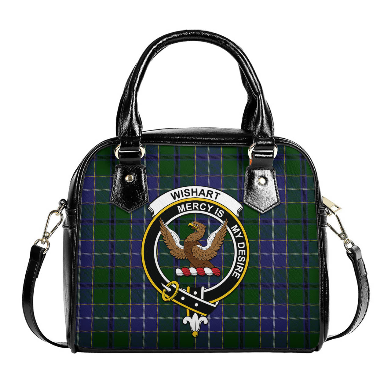 Wishart Hunting Tartan Shoulder Handbags with Family Crest One Size 6*25*22 cm - Tartanvibesclothing