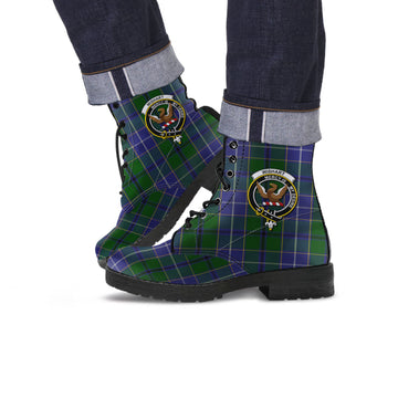 Wishart Hunting Tartan Leather Boots with Family Crest
