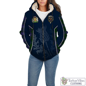 Wishart Hunting Tartan Sherpa Hoodie with Family Crest and Scottish Thistle Vibes Sport Style