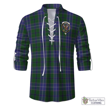Wishart Hunting Tartan Men's Scottish Traditional Jacobite Ghillie Kilt Shirt with Family Crest