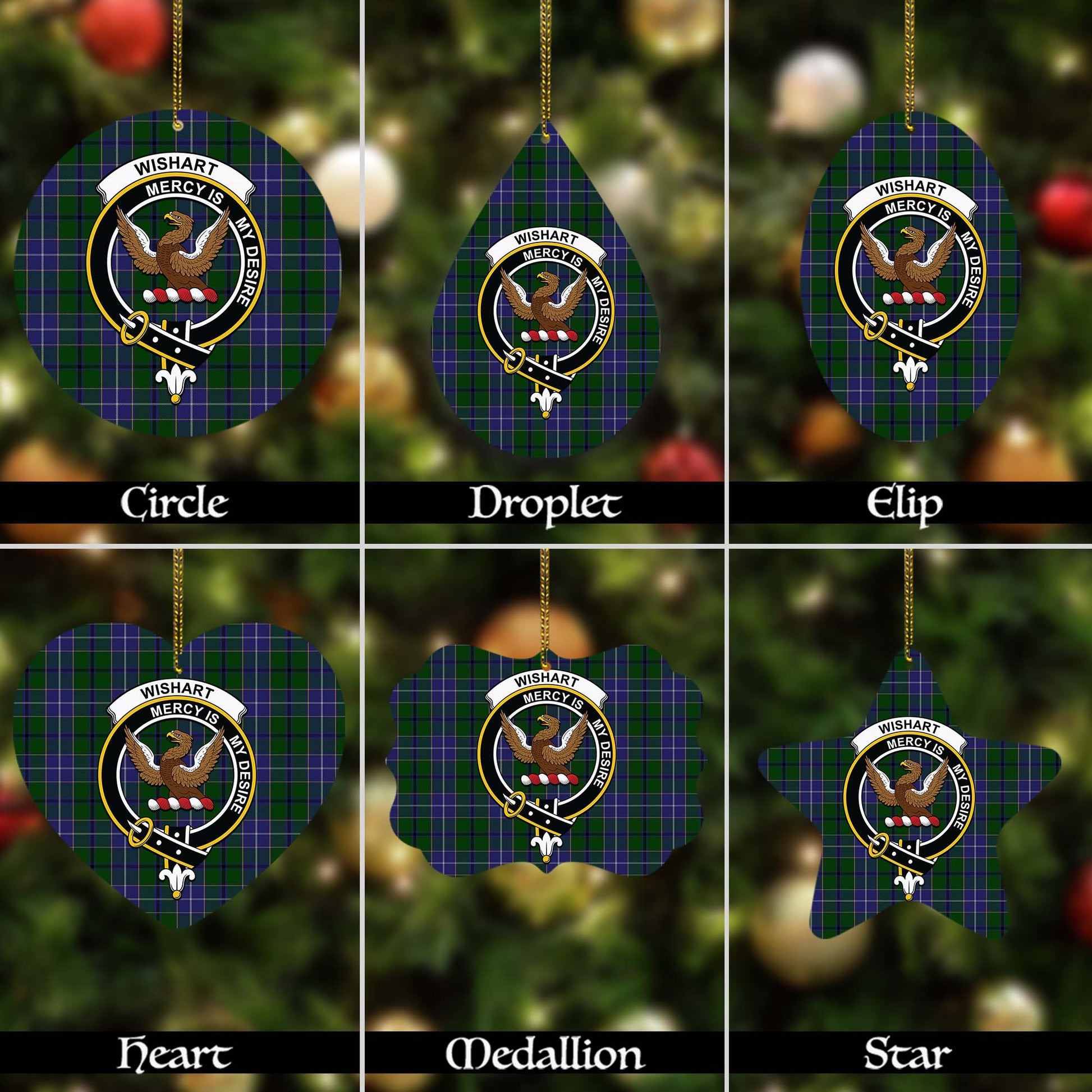 Wishart Hunting Tartan Christmas Ornaments with Family Crest - Tartanvibesclothing