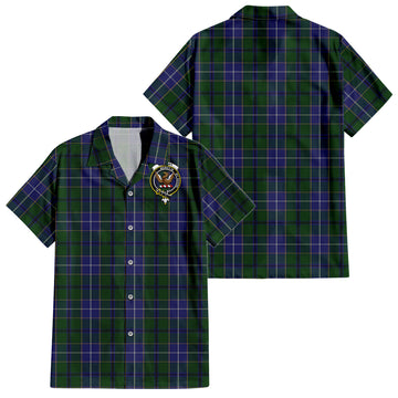 Wishart Hunting Tartan Short Sleeve Button Down Shirt with Family Crest