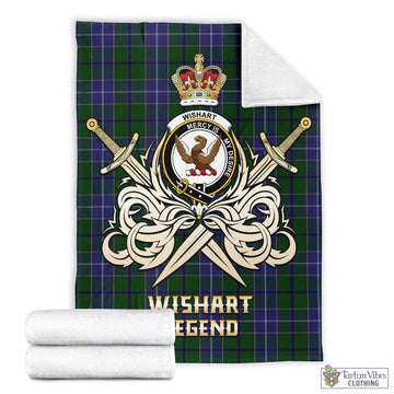 Wishart Hunting Tartan Blanket with Clan Crest and the Golden Sword of Courageous Legacy