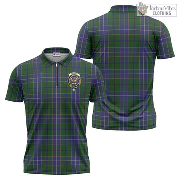 Wishart Hunting Tartan Zipper Polo Shirt with Family Crest