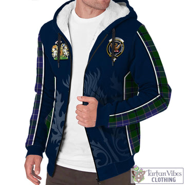 Wishart Hunting Tartan Sherpa Hoodie with Family Crest and Scottish Thistle Vibes Sport Style