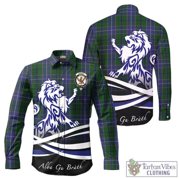 Wishart Hunting Tartan Long Sleeve Button Up Shirt with Alba Gu Brath Regal Lion Emblem