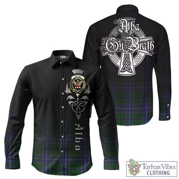 Wishart Hunting Tartan Long Sleeve Button Up Featuring Alba Gu Brath Family Crest Celtic Inspired