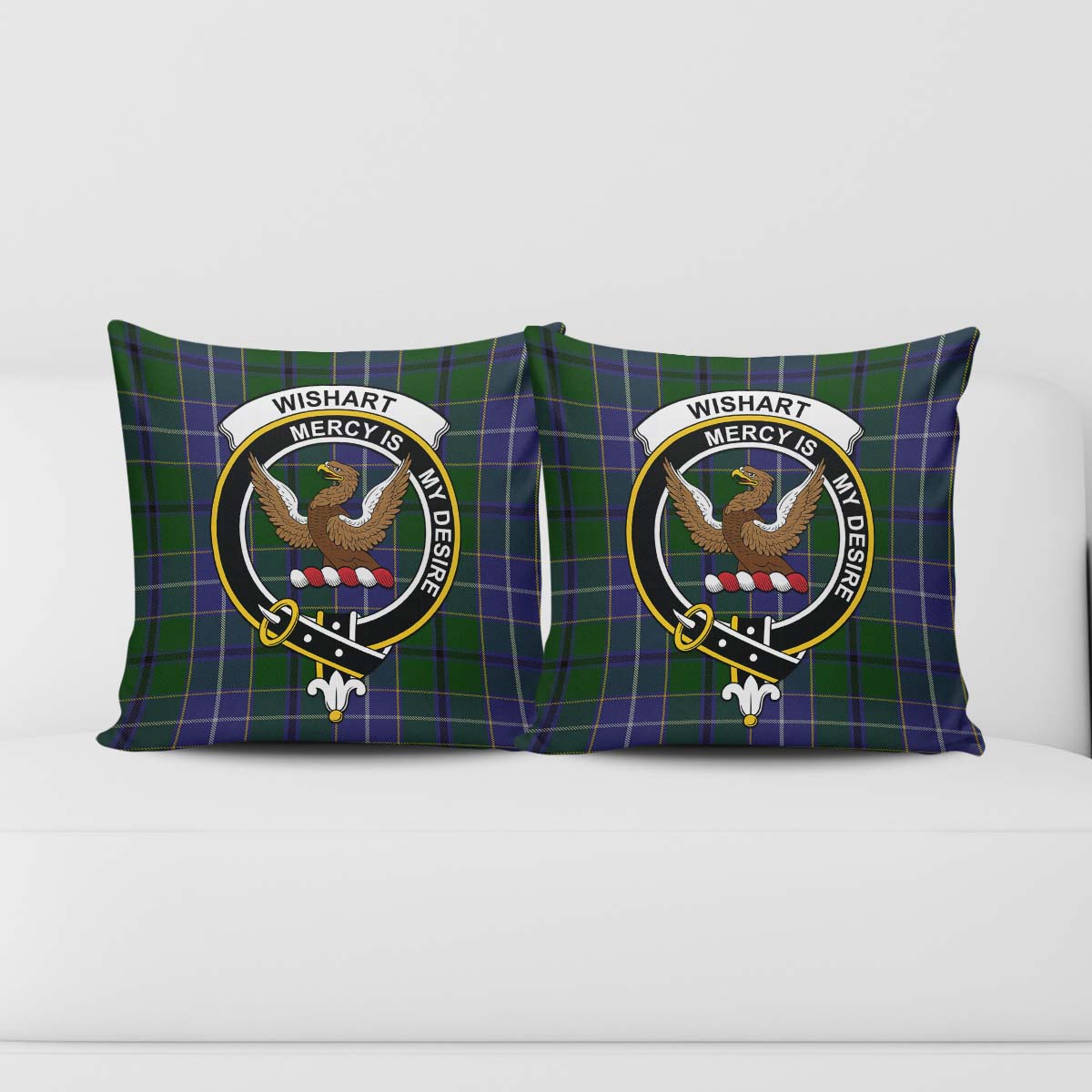 Wishart Hunting Tartan Pillow Cover with Family Crest - Tartanvibesclothing Shop