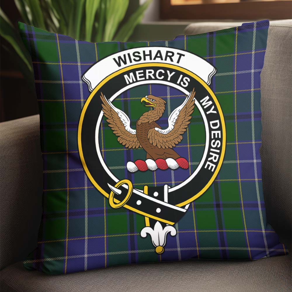 Wishart Hunting Tartan Pillow Cover with Family Crest - Tartanvibesclothing Shop